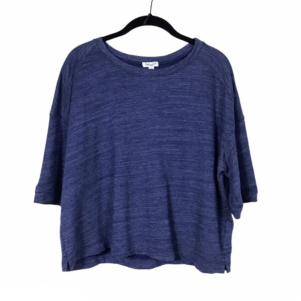 Splendid Blue Short Sleeve Cropped Terry Knit Top